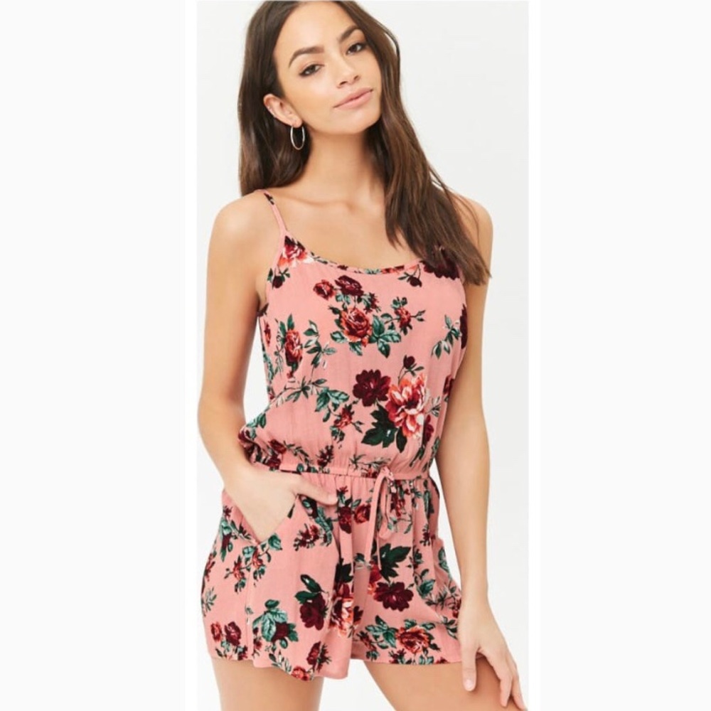 Forever 21 Floral Romper Large Drawstring New!